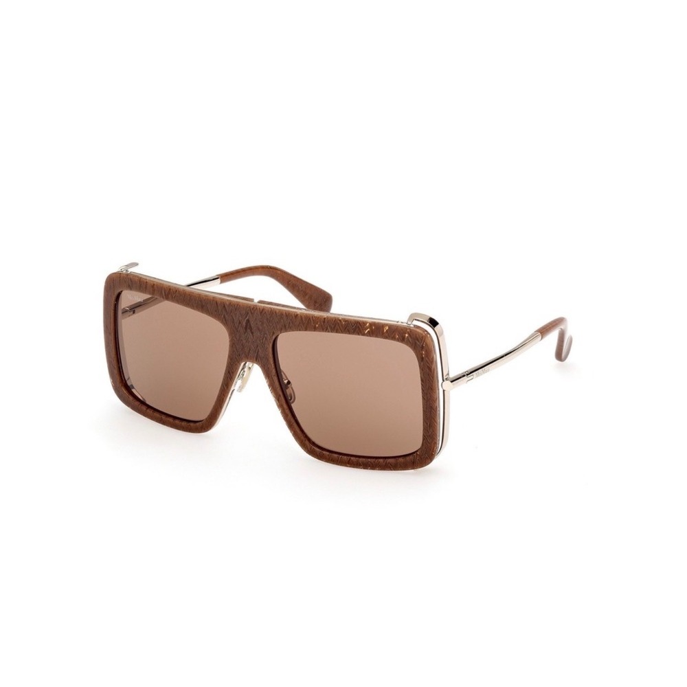 Max Mara Jean MM0119 Brown Chevron Textured Oversized Square Sunglasses Womens